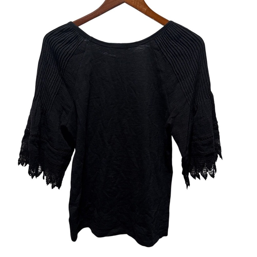 Anthropologie Eri Ali Black Lace Trim 3/4‎ Sleeve Top Women's Size S - Picture 4 of 5